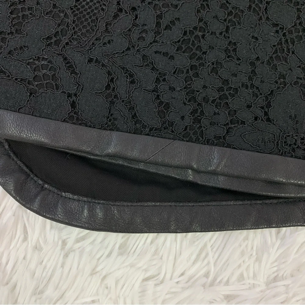 Rebecca Taylor black Lace faux Wrap mini Skirt with leather trim‎